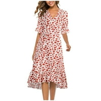 Haljina za ženske kratkih rukava za ispis cvjetnog uzorka V-izrez Maxi Laop moda Trendi elegantna zabavna