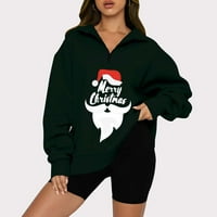 Rollbacks ženska božićna dukserica Santa Claus Grafički tisak dugih rukava zip pulover casual rever ogrlica Green XXL