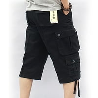 Simplmasygeni muškarci obrezane pantalone Udobne posteljine multi-džepne sportske baggy radne odjeće kratke hlače multi džepni zatvarač ravne cijevi casual pantalone obrezane hlače