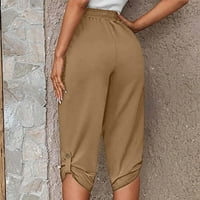 Žene casual konusne kapri hlače Ljeto lagano elastično struk labavi fit obrezirani pantalone Bager-salon