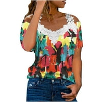 Šifonske bluze za žene čipke vrhove za žene Ljeto casual hladno rame V rect t majice Trendi cvjetni