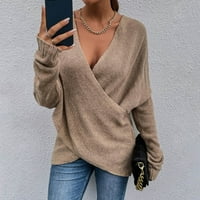 Pad džempera moderan fit džemper pulover odmor V-izrez ženske zbojere Cardigan Khaki S