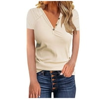 Podplug ženska ljetna gumba sa navojem čvrstog boja tanka majica s kratkim rukavima V-izrez Top