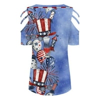 Ženski dan neovisnosti Patriotski vrh i bluza Zipper V izrez kratkih rukava za zastavu Ispis izrezane