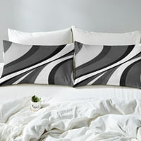 Sažetak Swirls Duvet Pokrijte punu veličinu, crno bijelo siva posteljina za dječje dječake, geometrijske