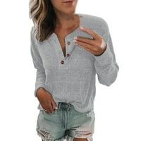 Guvpev WomenStop Solid BOLL BUTTION DOLJE LOGHLE V-izrez za pulover Ležerne prilike - Grey XL