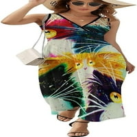 Šareno mačka slikanje ženske maxi haljine ljeto V rect bez rukava smiješne tiskane haljine