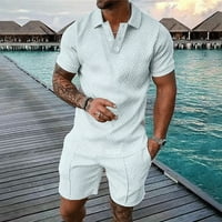 Muški havajski setovi prevelizirani fit čvrsti gumb skraćenih rukava kratkih rukava i elastične struke kratke hlače pantalone koznih prozračnih praznika dva odijela bijela xxxl