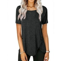 Košulje za žensku ležerne pune boje s kratkim rukavima, labava gornja majica crna xxl