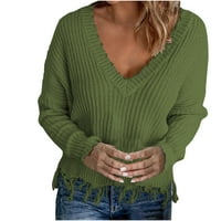 Ženska casual seksi modna solidna boja dugi rukav V-izrez ruched pulover bluza vitki tunik Dressy džemper trendi duksevi puloveri