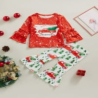 MA & Baby Toddler Little Baby Girgin Božićne odjeće Dugi rukav Print majica i pantalone