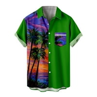 Plus majica za muškarce Hip Hop Streetwear cvjetni gumb Isključivanje kratkih rukava bluza Havajska majica za mlaznicu Groomman's Golf majica Fudbalska majica Dressy Tops Green XXXL