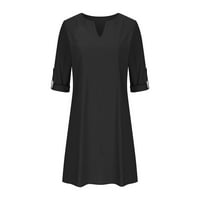 Haljina za čišćenje veličine Puntoco Plus za žensku haljinu s punim bojama V izrez dugih rukava sa gumbom