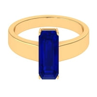 Laboratorija je stvorio plavi safirni Prsten za pasijance za žene smaragdni rez, 14k žuto zlato, SAD
