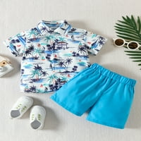 TODDLER Baby Boys Beach Outfits Podesite ležerne tipke s kratkim rukavima dolje majice kratke hlače