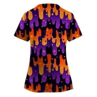 SKSLOEEg piling vrhovi za žene rastezanje Halloween Day Top Leopard bundeve Print Halloween Radna odjeća