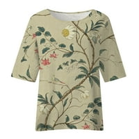 Žene Ljeto pamučne posteljine majice tiskanje labavo fit bluza sedam četvrtina rukava Vintage Crewneck