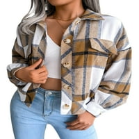 Bebiullo Womenske jakne od vune, odrasli gumb-down Block blok laterna rukava Kardigan sa džepom Khaki