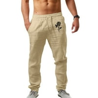 Muške vježbe hlače modni povremeni otisnuta posteljina džepa čipkasti hlače velike veličine hlače