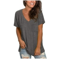 Proljetni vrhovi za žene T majice Comt V-izrez Solid u boji Izlazni fit kratki rukav košulja Ženske majice Top Grey M