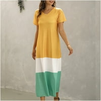 Ljetne haljine za žene u boji blokiranje spajajući tisak kratkih rukava labav fit majica duga haljina