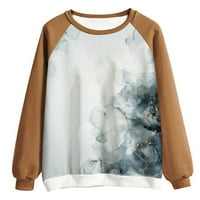 Wyongtao Spring Bluze za žene, ženski jesen s dugim rukavima Crewneck casual slikovitim ispisanim bluze smeđi xxl