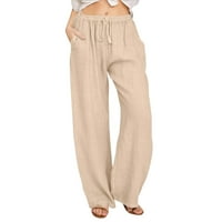 Žene Casual Solid Color pantalone Pamučne mješavine Elastični džepovi za struku Duge široke hlače za