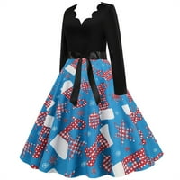 Wefuesd haljine za žene Maxi haljina za žene Vintage dugi rukav V izrez Božić 1950-ih Domaćica večernja