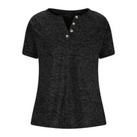 Ernkv ljetni pamučni vrhovi za žensko čišćenje čvrstog gumba na vrhu kratkih rukava trendy tees v majice