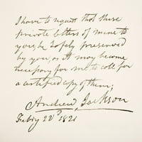 Andrew Jackson, - 1845. 7. predsjednik Sjedinjenih Američkih Država. Uzorak za pisanje ruku. Print plakata