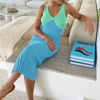 Himeway Ženska boja kontrast srednje dužina pletena prsluka suknja seksi boja kontrast uski dresinski elementi su isplativi i pogodni za razne prilike plave s