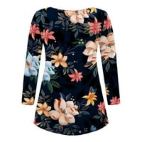 Dugme dugme Henley Pleated Fall dukserice Trendi pulover cvjetne tiskane košulje Plus veličine vrhova