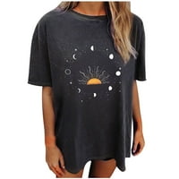 Honeeladyy Cleance Majica od 10 $ Ženska ljetna tiskana majica Vintage Graphic Majica Sun Moon Ispirana bluza Drop ramena Crewneck Casaul labav tee vrh