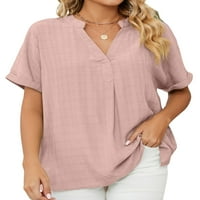 Voguele Women Ljeto vrhovi V izrez T-majice Bluza s kratkim rukavima Kuća Tunika Košulja Elegantne tee ružičaste S