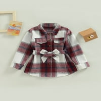 Biayxms Kids Girls Plaid majica kaput jesen casual toplo jakne sa pojasom za bebu za dijete