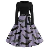Cuhas Goth Halloween Crne haljine za žene Gothic Goth Print Flare za zabavu s dugim rukavima Ležerne Ružičasta m