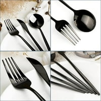 20-komadno crno moderno srebrne posuđe, od nehrđajućeg čelika zrcala Završna galanterija set za 4, set za pribor za jelo, uključujući nož za nož kašika, perilica posuđa