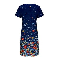 Ženska dugačka majica haljina ljetna casual v-izrez gumb Up kratki rukav Vintage cvjetni print maxi