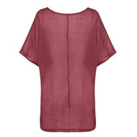 Qwertyu dame Ljetna tunika pamučna posteljina kratki rukav ženski majica casual crew vrat ženske drevne vrhove ili bluze plus veličine tuničkih majica crvene s