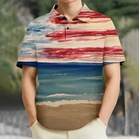 Wenini američke košulje za muškarce za muškarce Američka zastava Star Striped Print Tunic Lapel Skraćeno