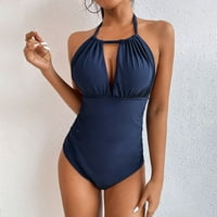 Leey-World Women kupaći ženski jedno kupaći kostim V izrez Colorblock kupaći odijelo plavo, xxl