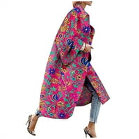 Kardigan modne žene tiskane džepne jakne Outerwear Cardigan Overcoat dugački kaput ženske vrhove, vruće ružičaste, l