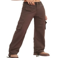 REJLUN Ženske traper hlače Ravne nožne traperice Dugme dno Zip pantalone Stretch kava za odmor S