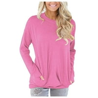 Majice Labakihah za žene Žene Ležerne prilike dugih rukava pamuk od punog labavih džepova Bluze za majice Pink