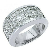 18k bijela zlatna princeza i baguette Diamond prsten za vjenčanje 3. Carats