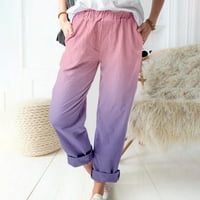 Ženske tiskane pamučne i posteljine Ležerne modne hlače plus veličine Hlače ružičaste m