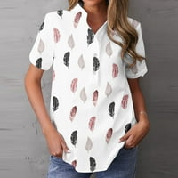 Qolati Ženske košulje kratkih rukava Vintage Ljeto dolje V izrez Henleys bluza Elegantni cvjetni print Regular Fit Lagane dressy vrhove