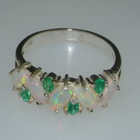 Britanci izrađeni 14k bijeli zlatni prirodni Opal i smaragdni ženski prsten - Veličina - Opcije veličine
