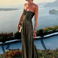 Dugo za žene temperament bronzirajućeg koša haljina s ramena šik maxi haljina Elegantna naborana izdubljena