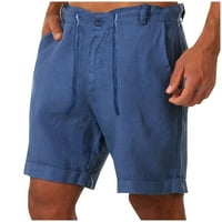 Modne muškarče pamučne posteljine casual pantalone gumbi za zatvaranje pojačanih džepova kratke hlače